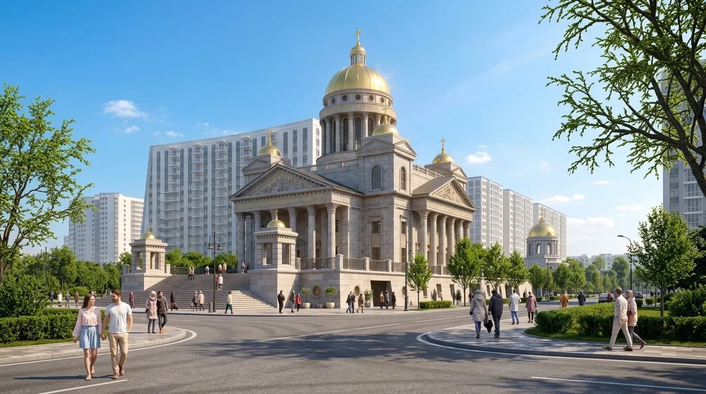 Храм святого праведного воина Феодора Ушакова с культурным центром — дневной вид